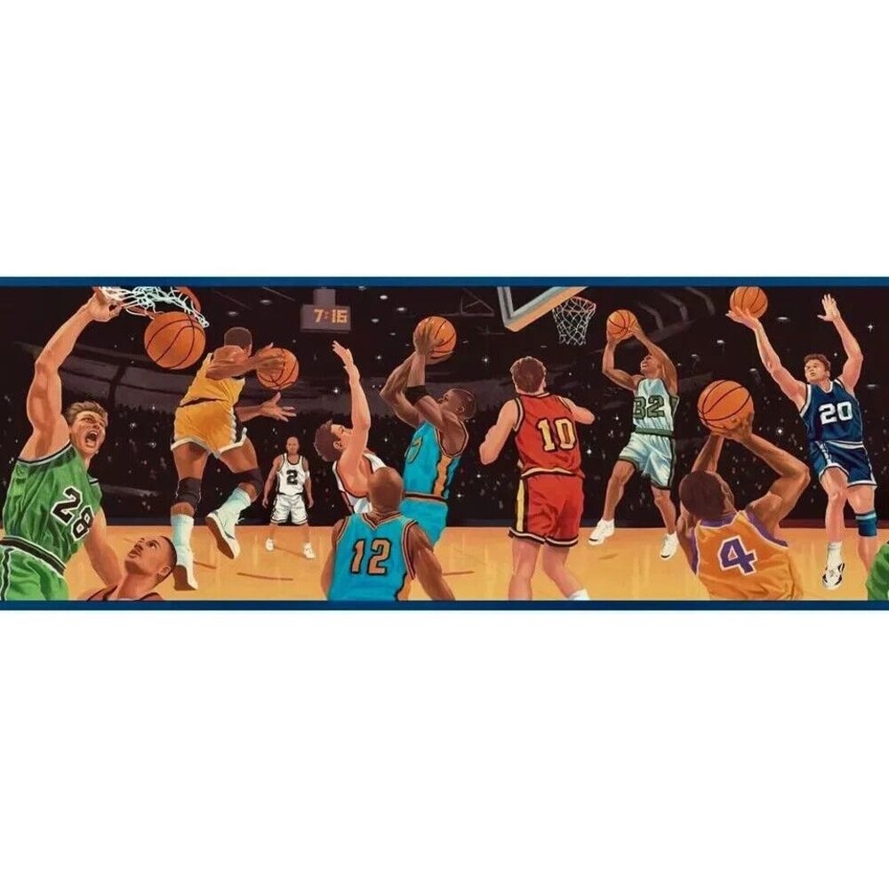 Retro Basketball Team Slam Dunk Wallpaper Border Kids‎ Bedroom 15' x 9" NBA NCAA
